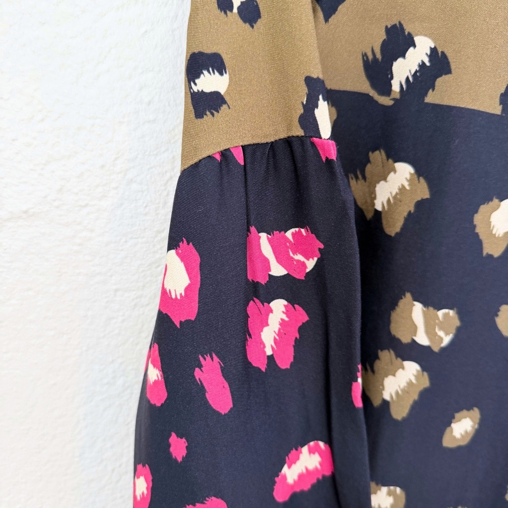 Vilagallo Anthropologie Womens Colorblock Leopard Print Blouse Navy Pink 38 M - Picture 4 of 8